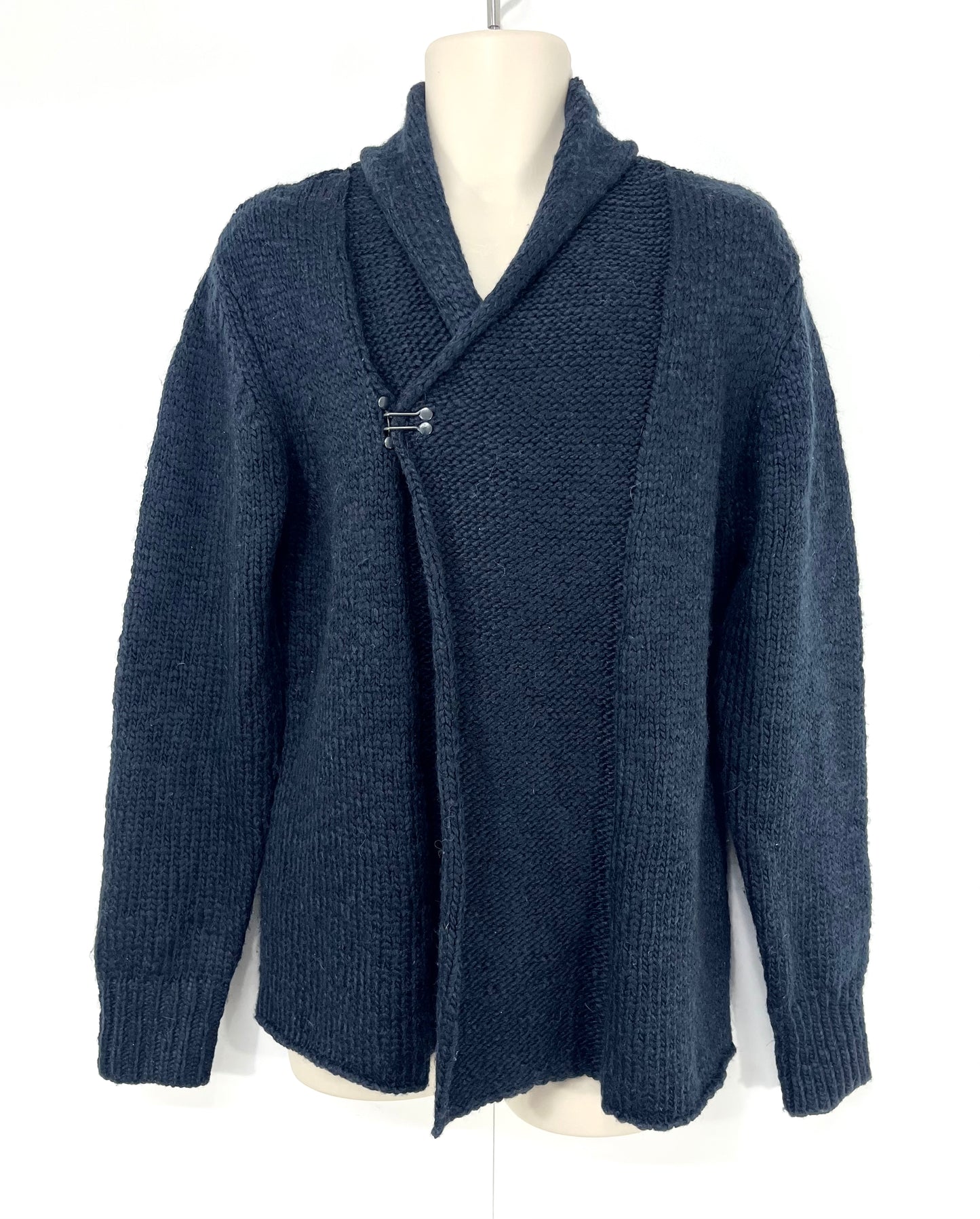 ALLSAINTS Dark Navy WOOL ALPACA Blend Mens Chunky DWELL Shawl Cardigan size L