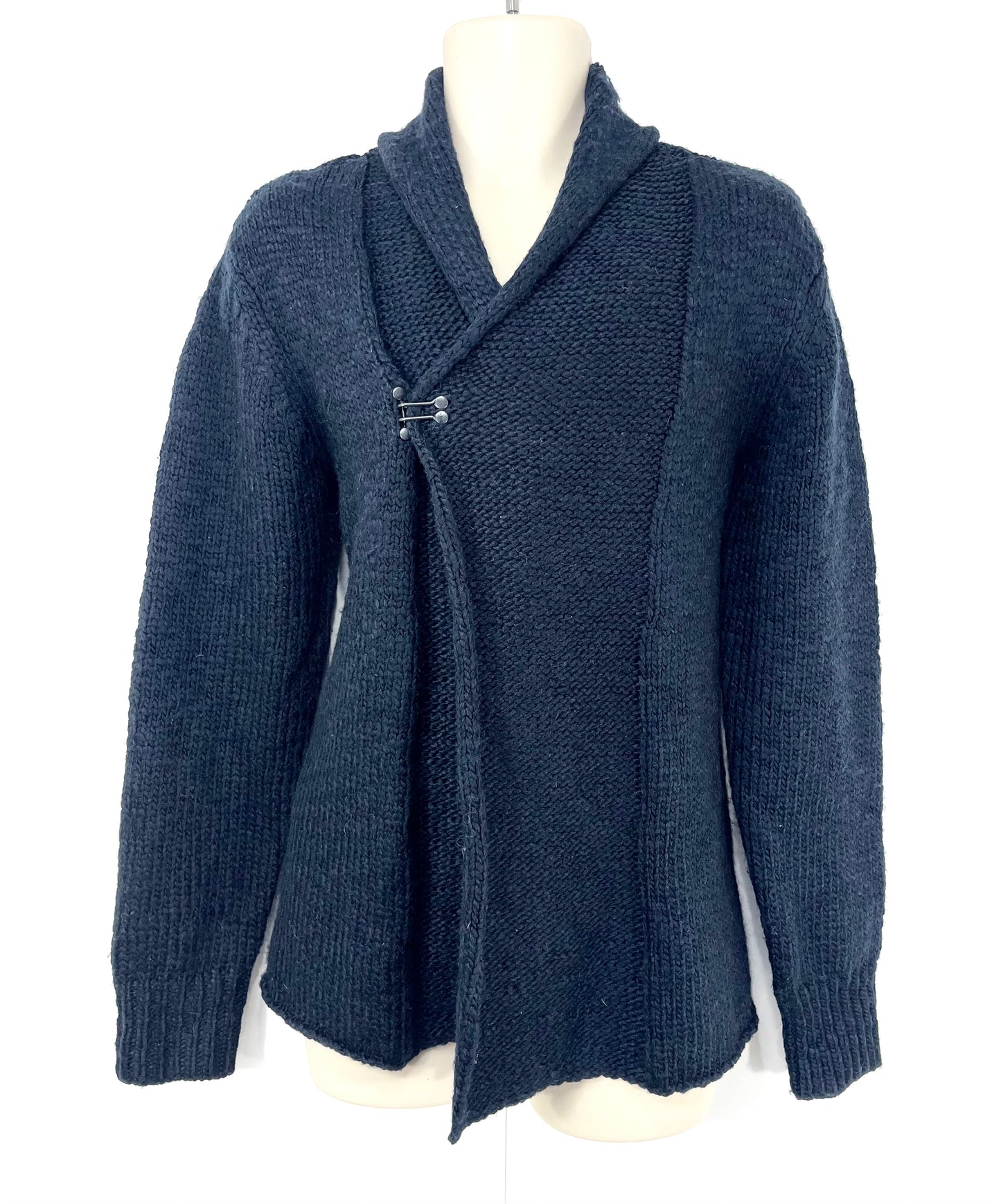 ALLSAINTS Dark Navy WOOL ALPACA Blend Mens Chunky DWELL Shawl Cardigan size L
