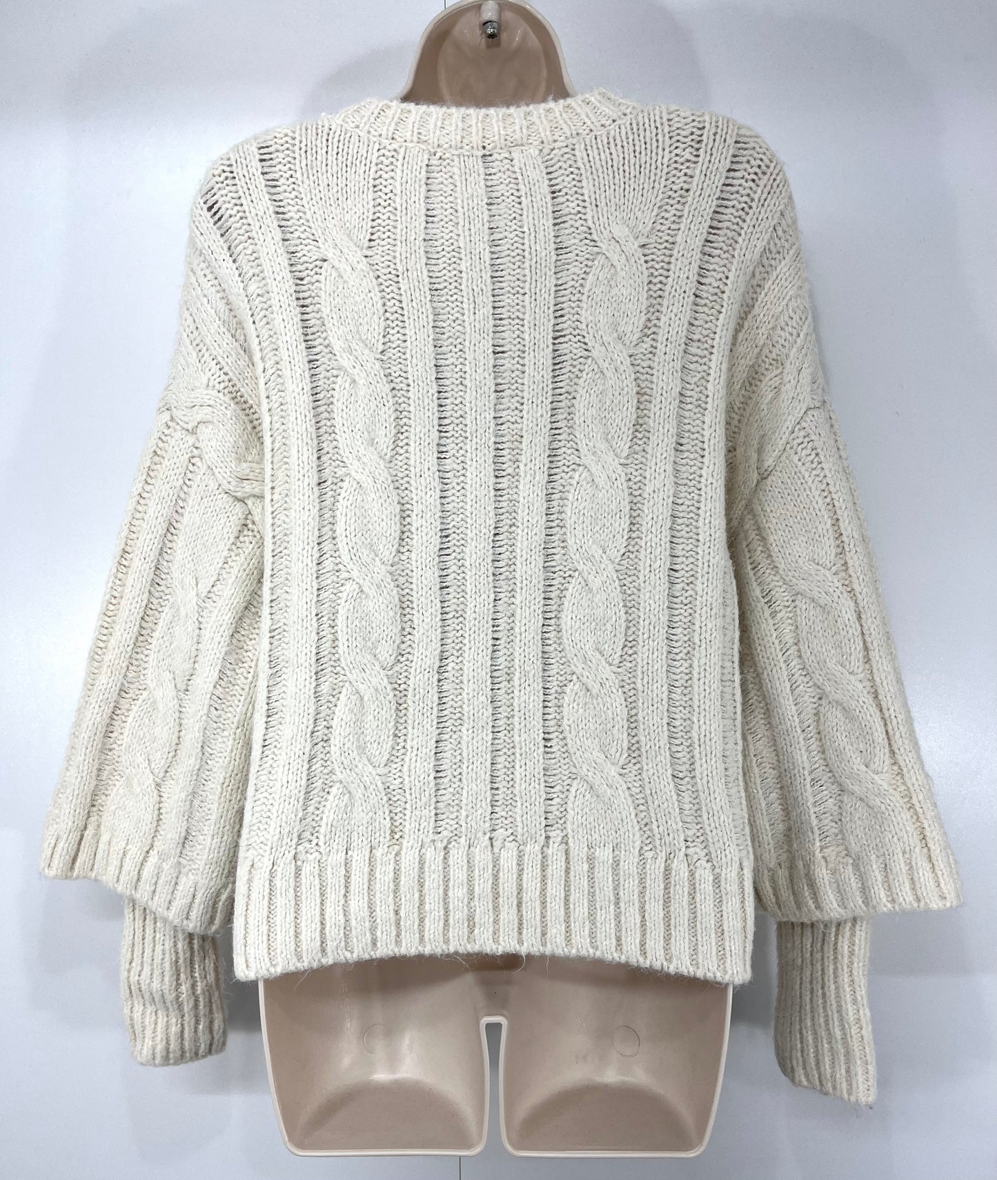 ZARA Cream Chunky Cable Knit WOOL Blend Women's Oversized Boho Jumper UK 8 10 S