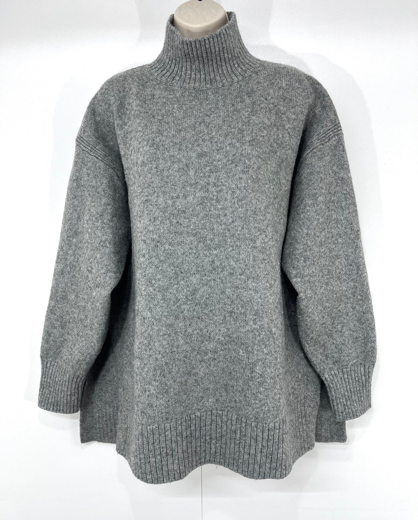 H&M Grey Soft Thin Chunky Knit WOOL Blend Relaxed Fit Women's High Neck Jumper UK 14 16 L