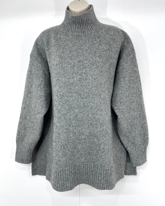 H&M Grey Soft Thin Chunky Knit WOOL Blend Relaxed Fit Women's High Neck Jumper UK 14 16 L