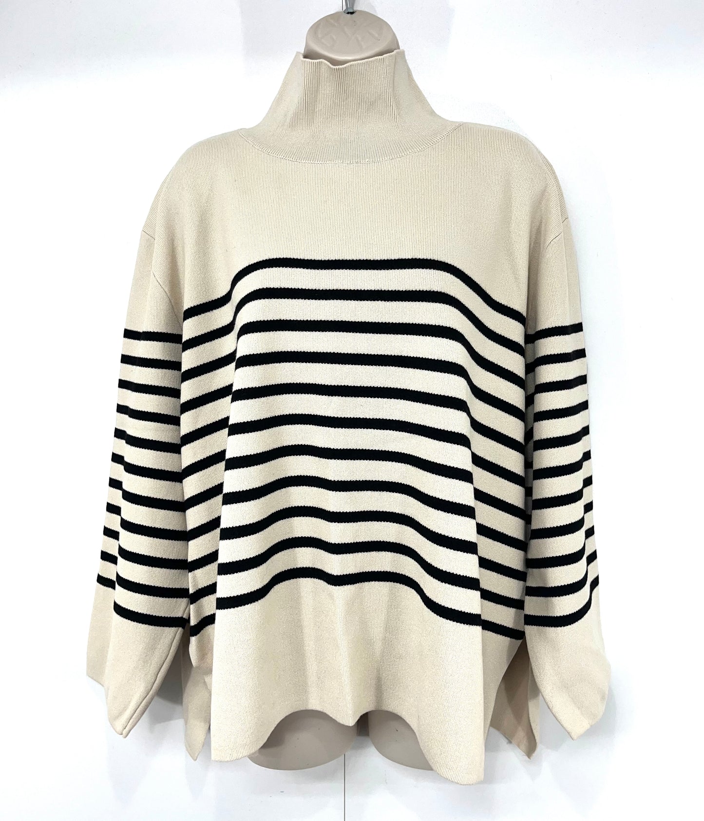 H&M Cream Black Striped Soft Knit Women's Oversized High Neck Jumper UK 12 14 M