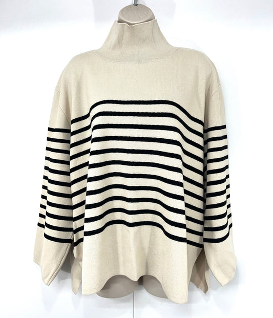H&M Cream Black Striped Soft Knit Women's Oversized High Neck Jumper UK 12 14 M