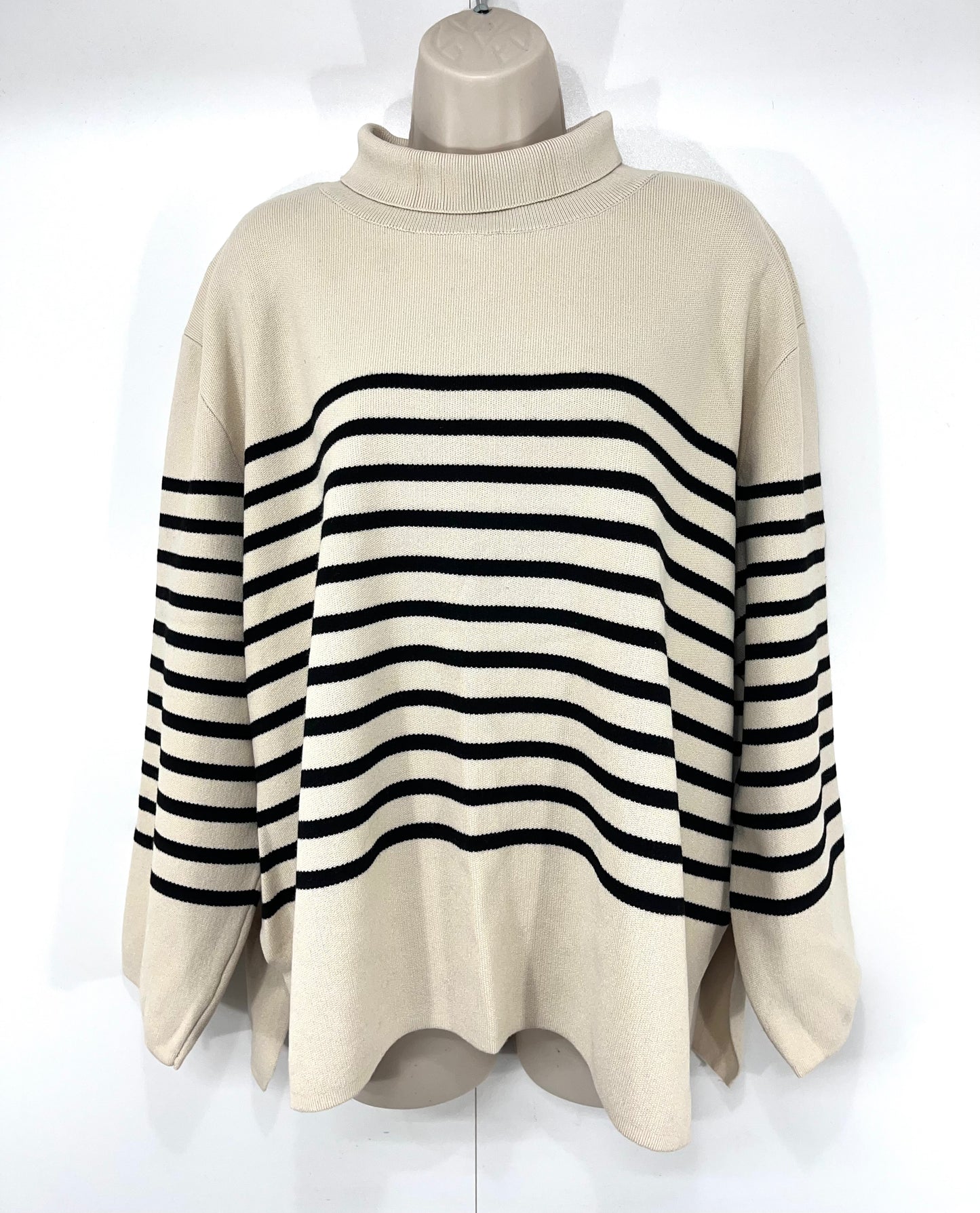 H&M Cream Black Striped Soft Knit Women's Oversized High Neck Jumper UK 12 14 M