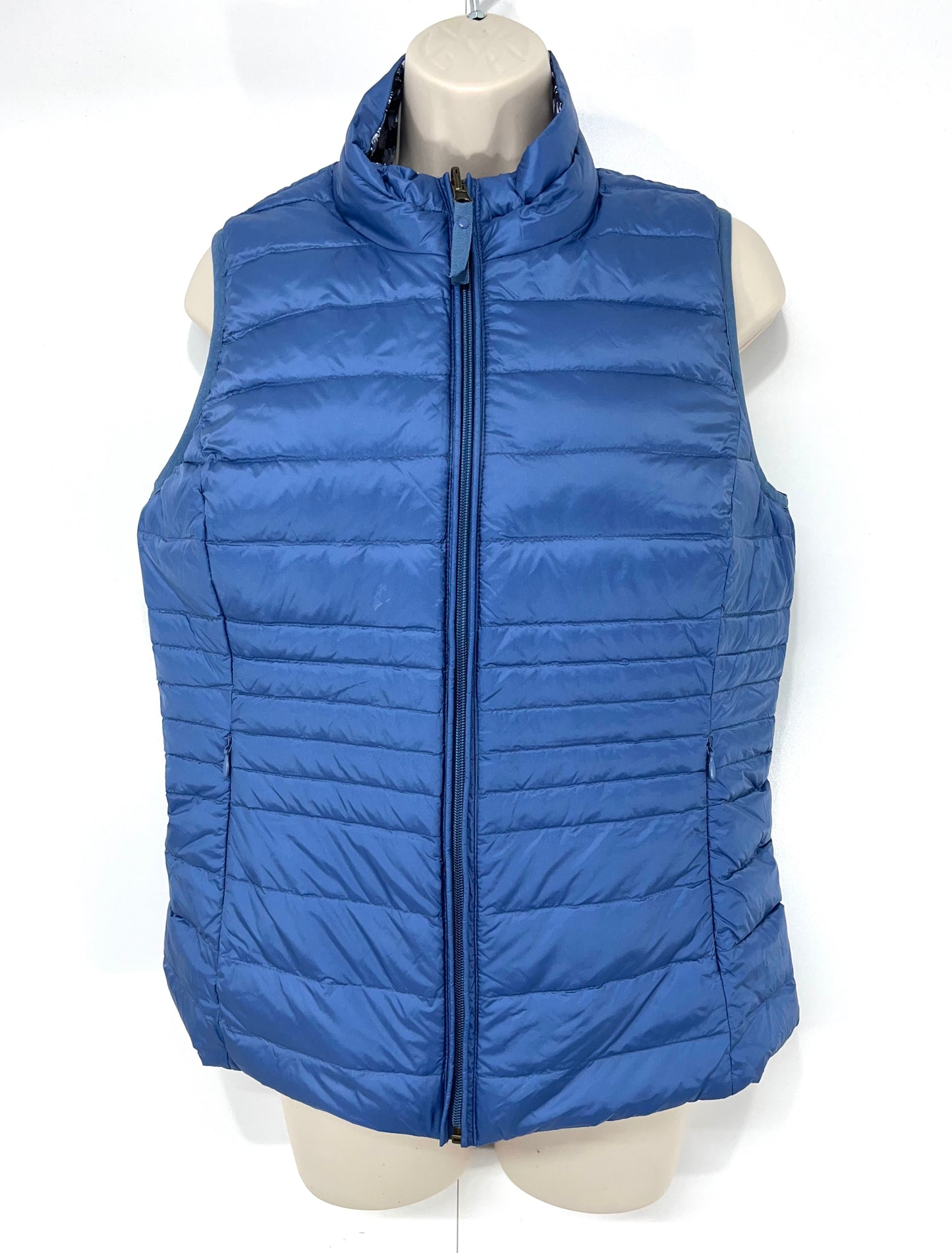 LAURA ASHLEY Blue Floral Reversible REAL DOWN Women's Puffer Gilet Jacket UK 10