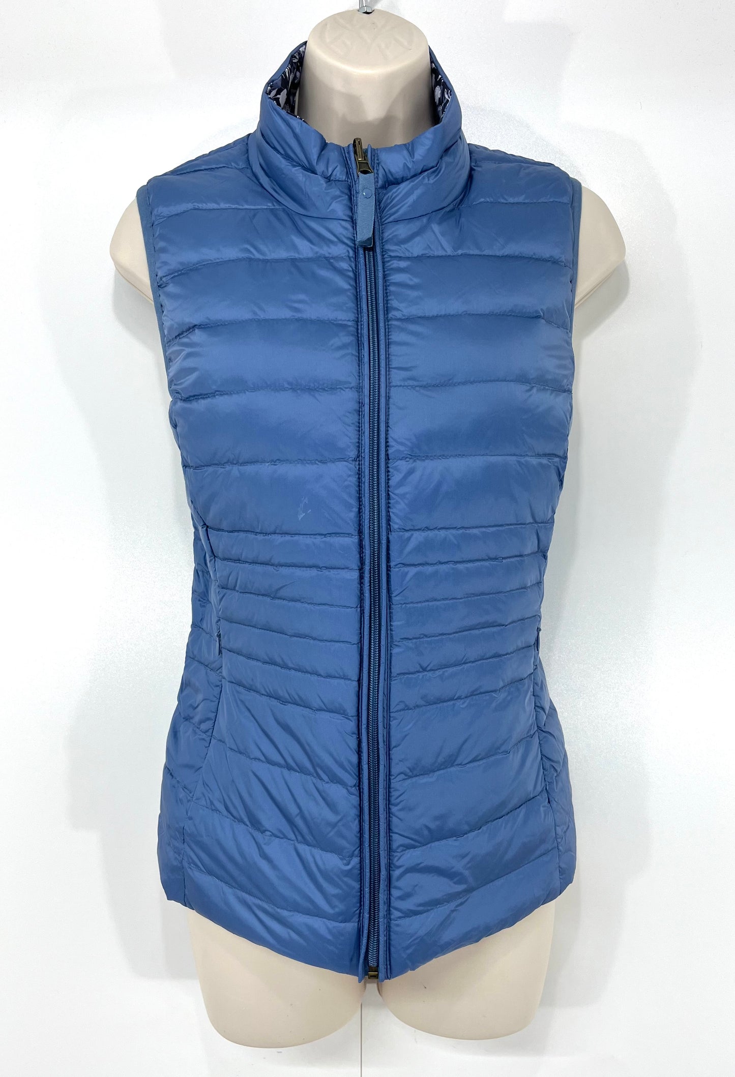 LAURA ASHLEY Blue Floral Reversible REAL DOWN Women's Puffer Gilet Jacket UK 10