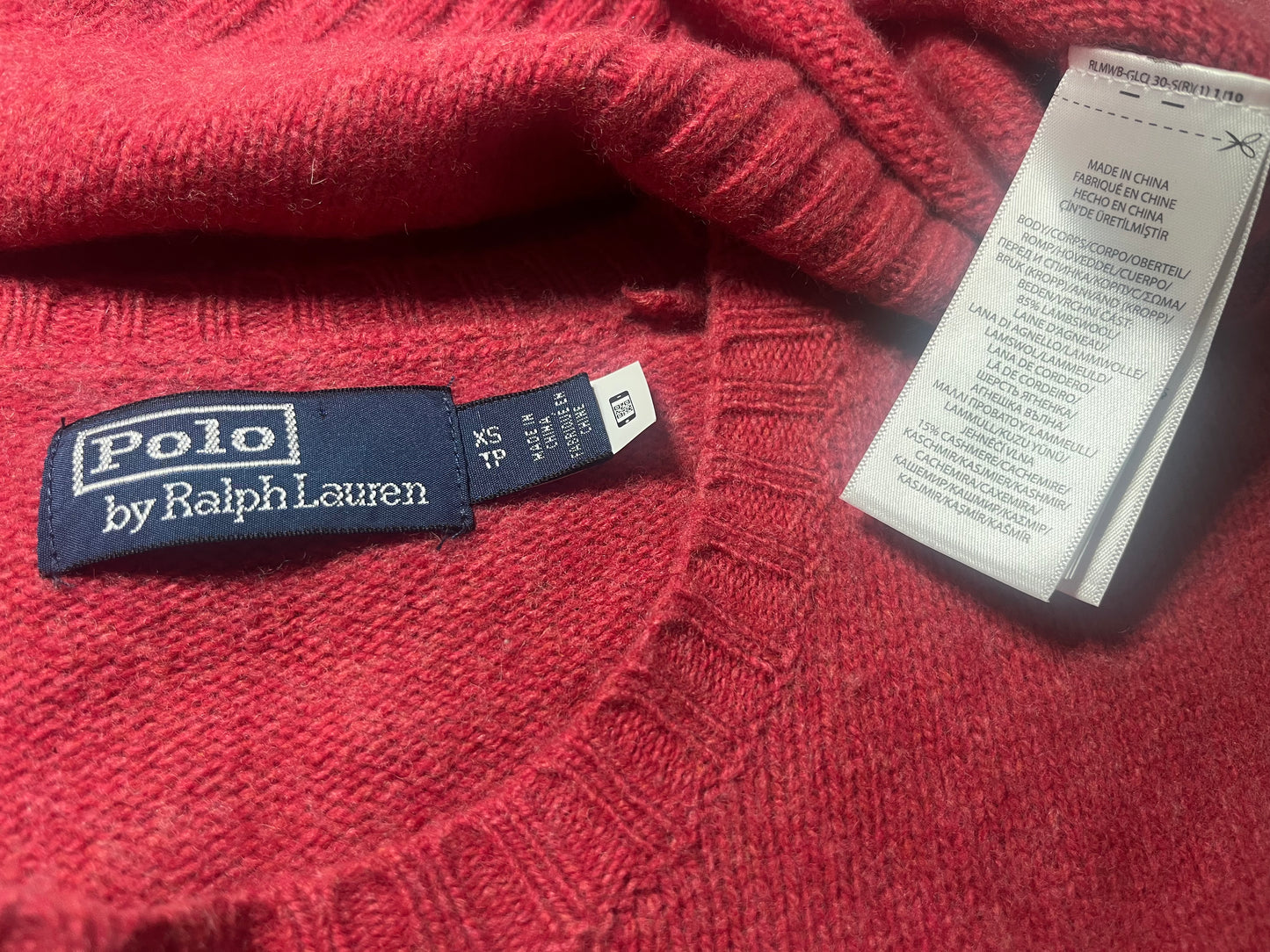 POLO RALPH LAUREN Soft Thin Knit CASHMERE LAMBSWOOL Mens Dusky Red Crew Neck Jumper size XS