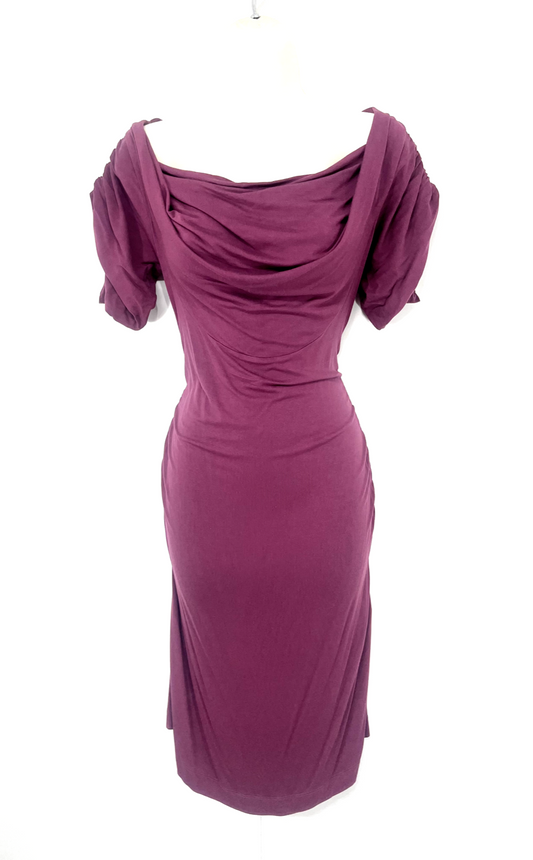 VIVIENNE WESTWOOD Anglomania Dusky Plum Thin Jersey Cowl Neck Shift Dress UK 12 14 L