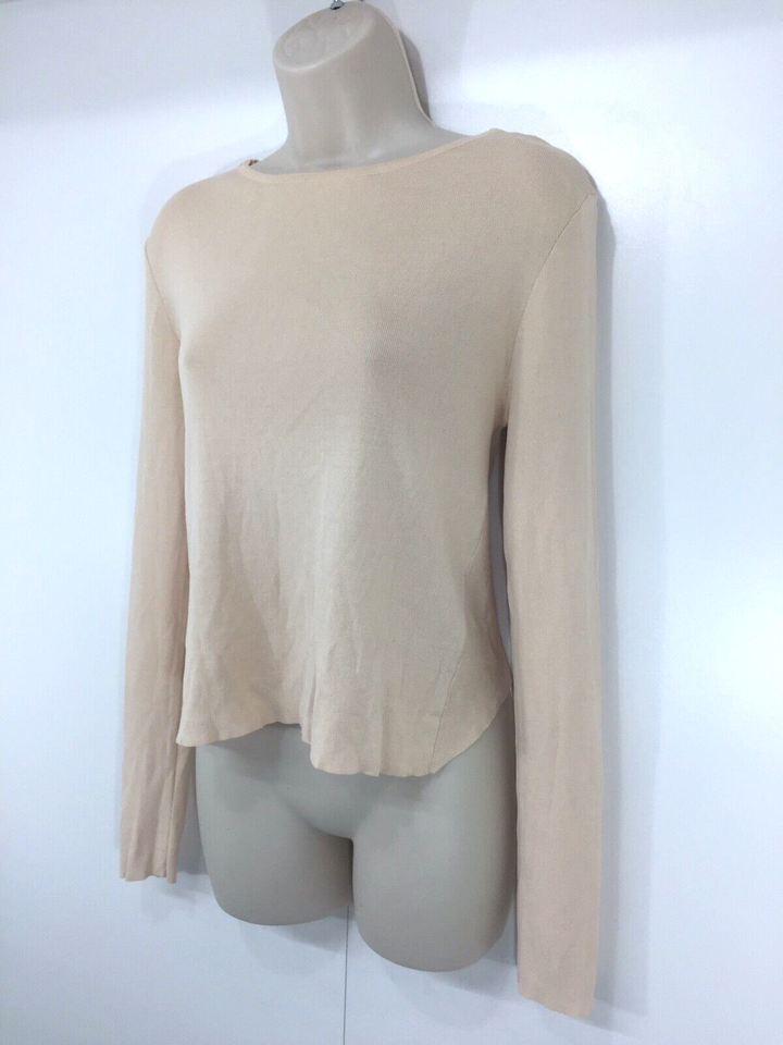 ZARA Beige Nude Soft Thin Jersey Cut Out Back Women's Jumper Top UK 12 14 L
