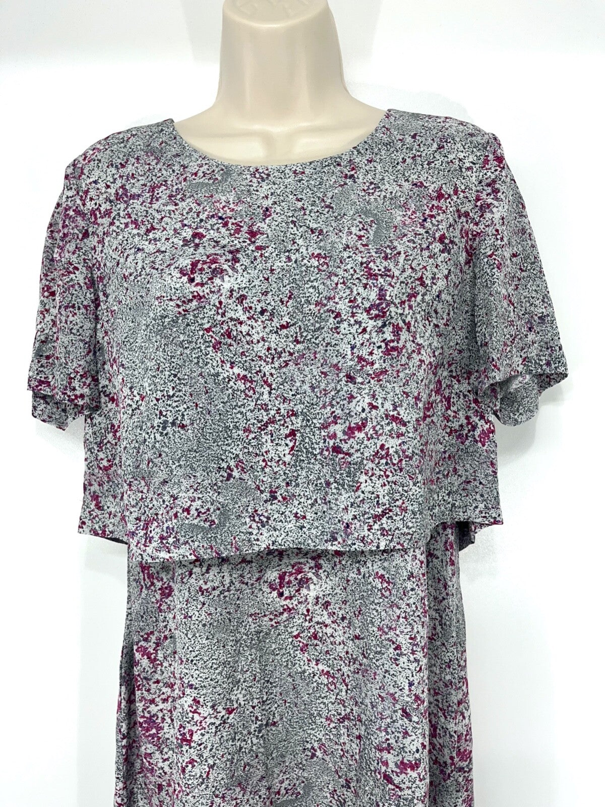 STORM & MARIE Copenhagen Grey Pink SILK Layered Boho Women's Short Shift Dress UK 8 10 S
