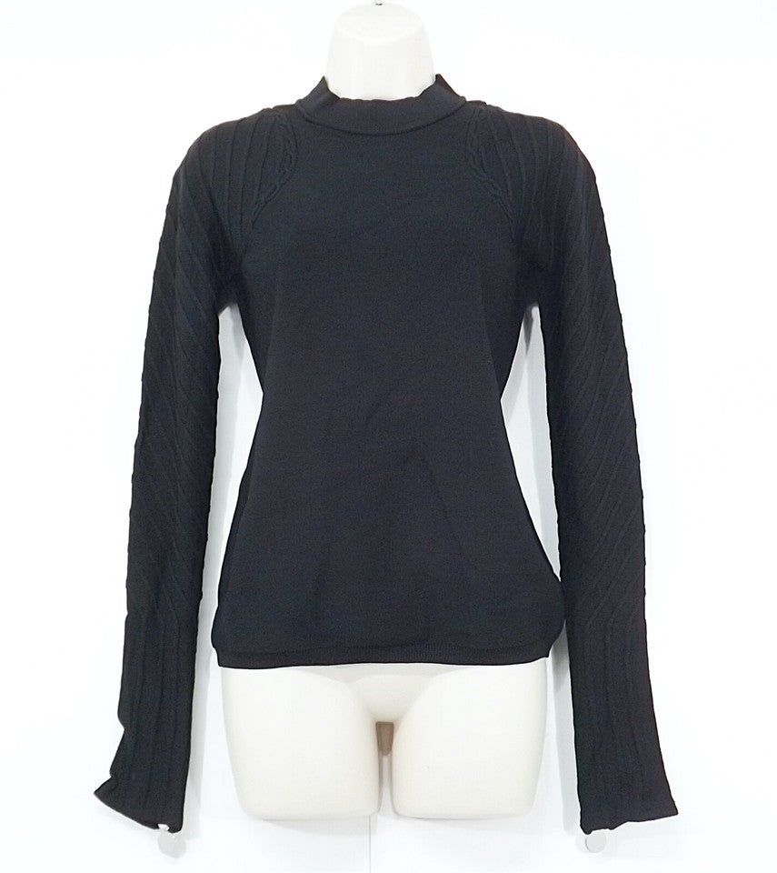 CARVEN Black Thin Silky Jersey Cut Out Back Women's Jumper Top UK 12 14 M
