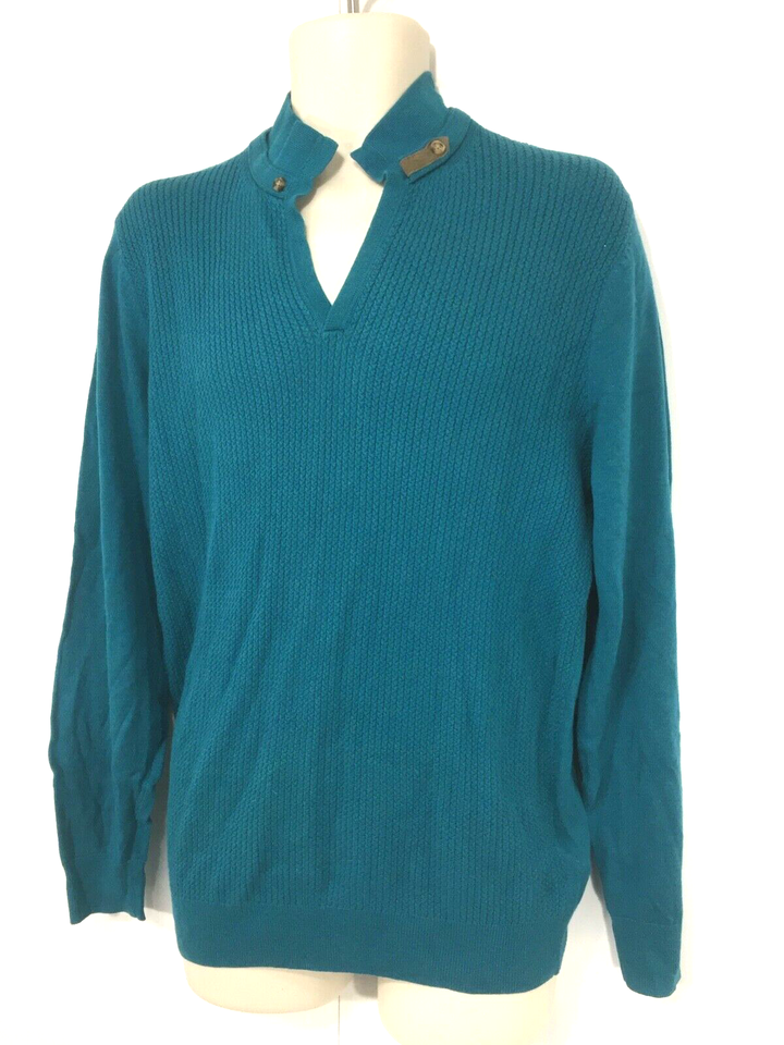 MASSIMO DUTTI Blue Mix Soft Thin Knit SILK COTTON Mens Collared Jumper size L