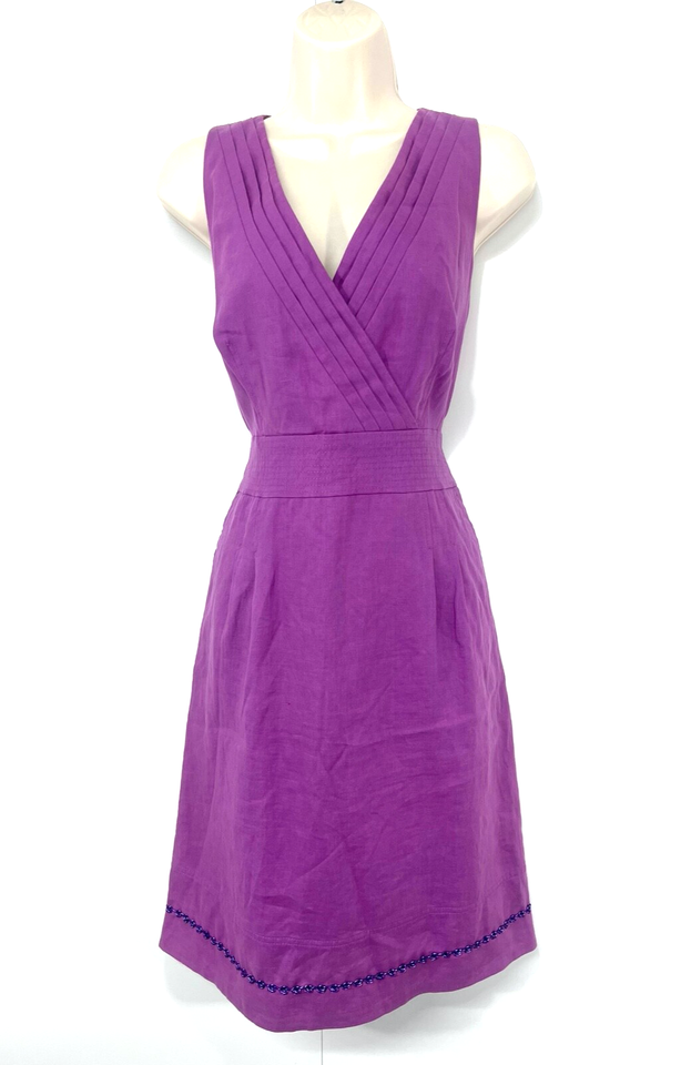 MEXX Mauve Purple Pure LINEN Classic Style Crossover Women's V-Neck Shift Dress UK 14