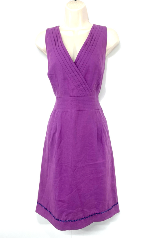 MEXX Mauve Purple Pure LINEN Classic Style Crossover Women's V-Neck Shift Dress UK 14