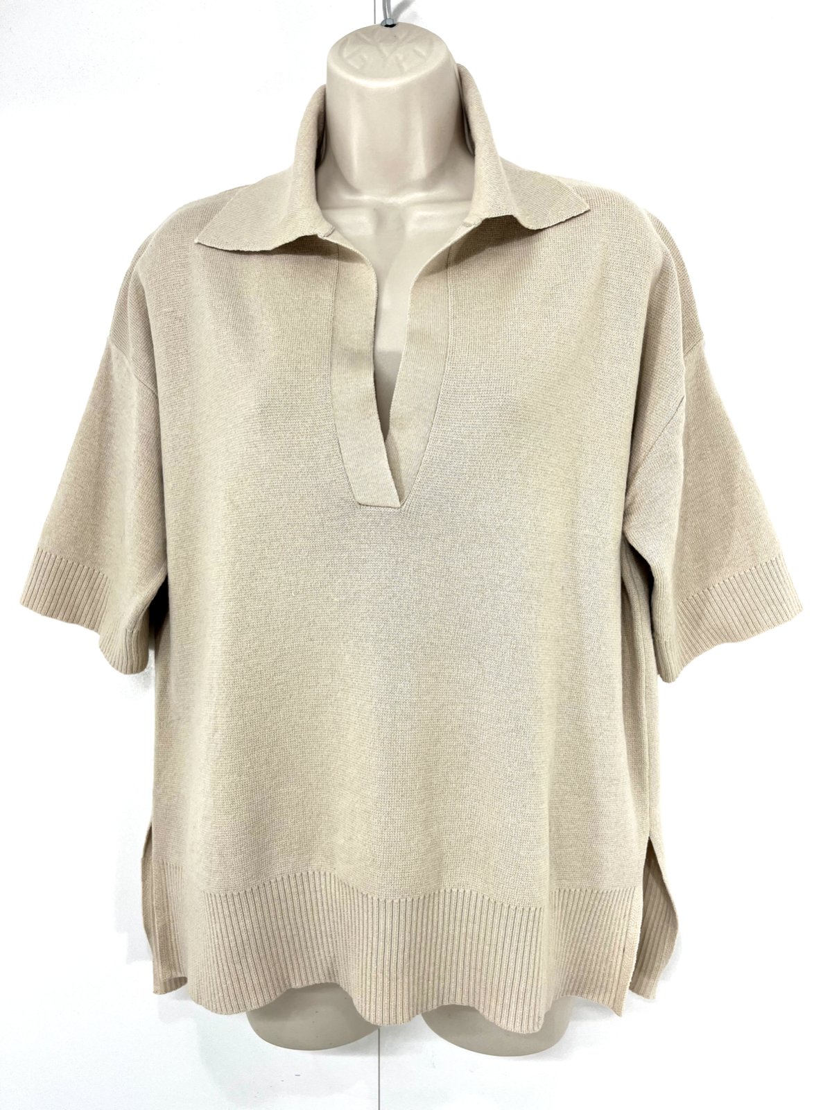 H&M Pale Beige Soft Thin Knit Women's Oversized Collared Jumper Top UK 14 16 L