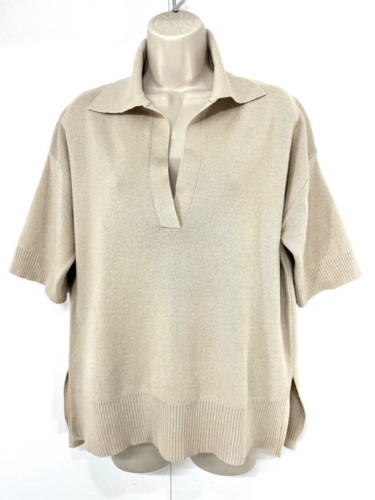 H&M Pale Beige Soft Thin Knit Women's Oversized Collared Jumper Top UK 14 16 L