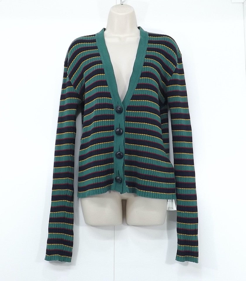 JEJIA Green Navy CAHSMERE MERINO WOOL Blend Thin Knit Women's V-Neck Cardigan UK 10 12 S