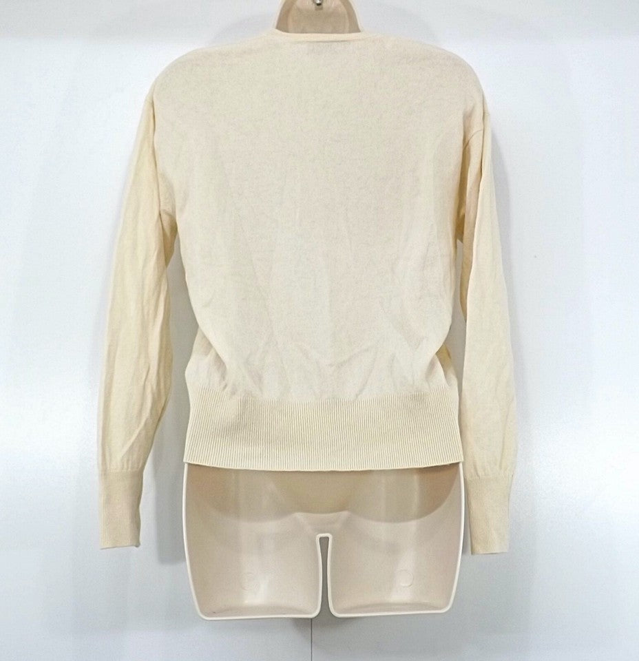 ZARA Cream Nude Soft Thin Knit Pure WOOL Women's Classic V-Neck Jumper UK 8 10 S