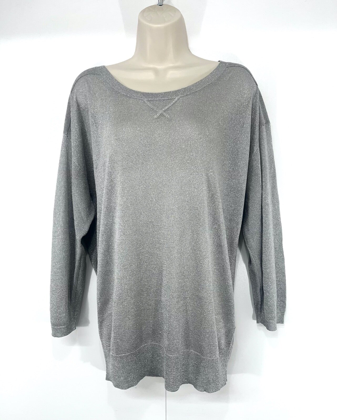 REISS Silver Soft Thin Jersey Relaxed Fit Women's Scoop Neck Tunic Top UK 12 14 M
