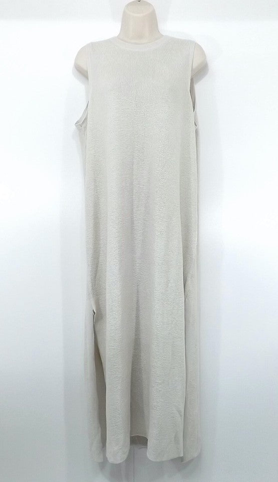 H&M Stone Beige Soft Thin Knit Relaxed Fit Women's Long Jumper Dress Tunic UK 16 18 L NEW