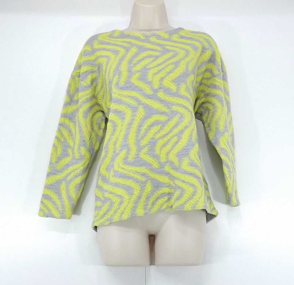 H&M Grey Yellow WOOL ALPACA Blend Retro Style Women's Oversized Jumper UK 8 10 S