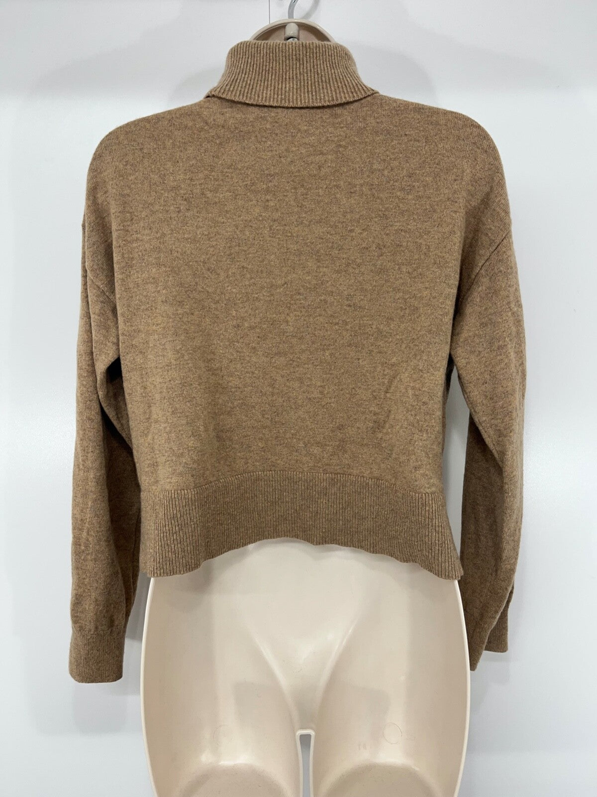 & OTHER STORIES Beige Thin Knit Pure CASHMERE Women's Cropped Roll Neck Jumper UK 8 10 S
