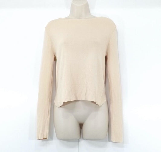 ZARA Beige Nude Soft Thin Jersey Cut Out Back Women's Jumper Top UK 12 14 L