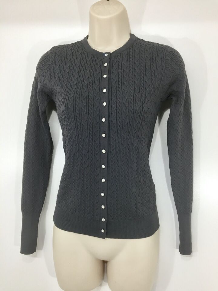 ZARA Grey Soft Thin Silky Cable Knit Women's Crew Neck Cardigan UK 8 10 S