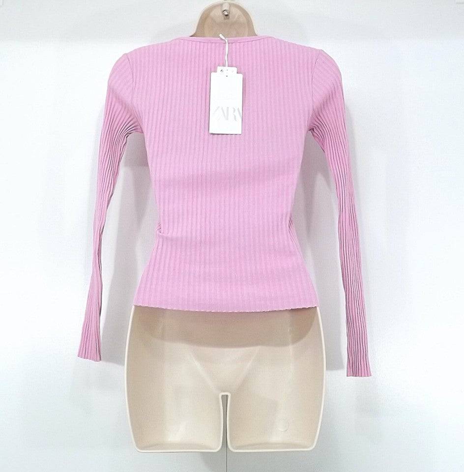 ZARA Pink Soft Thin Jersey Pure COTTON Women's T-Shirt Top UK 8 S NEW