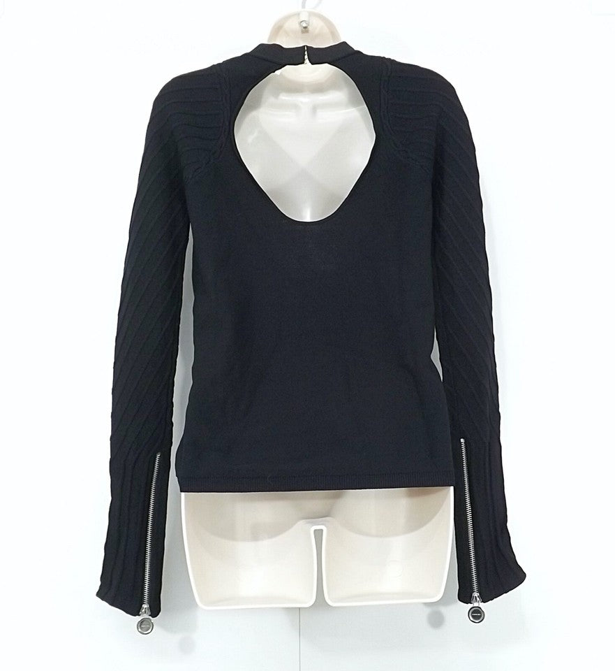 CARVEN Black Thin Silky Jersey Cut Out Back Women's Jumper Top UK 12 14 M
