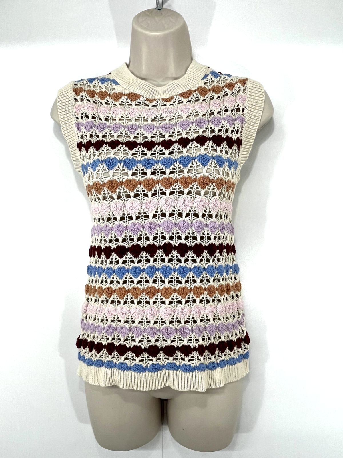 b.young Multicoloured Pure COTTON Retro Preppy Women's Slipover Tank Top UK 8 10 S