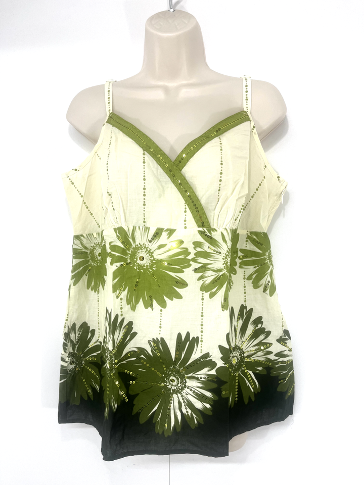 DEBENHAMS Green Multicoloured COTTON Women's Bolero Cardigan Camisole Top Set UK 16