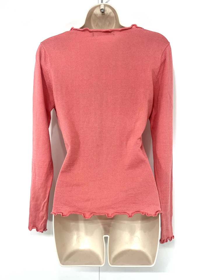 WOOLOVERS Pink Soft Thin Knit SILK COTTON Women's Scoop Neck Cardigan UK 8 10 S