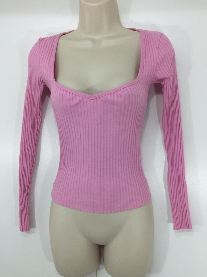 ZARA Pink Soft Thin Jersey Pure COTTON Women's T-Shirt Top UK 8 S NEW