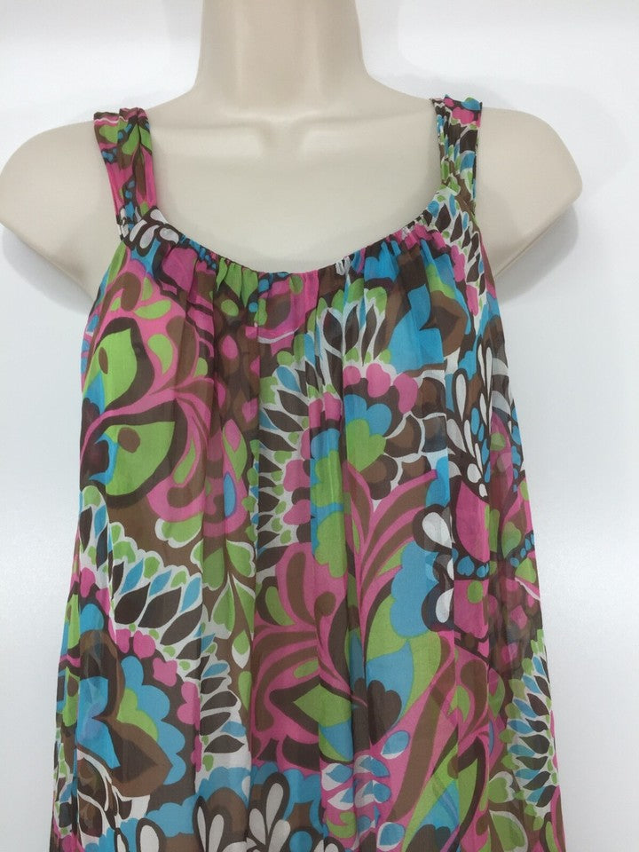 MILLY New York Floral Pure SILK Boho Festival Sheer Floaty Women's Tunic Dress UK 8 10 S