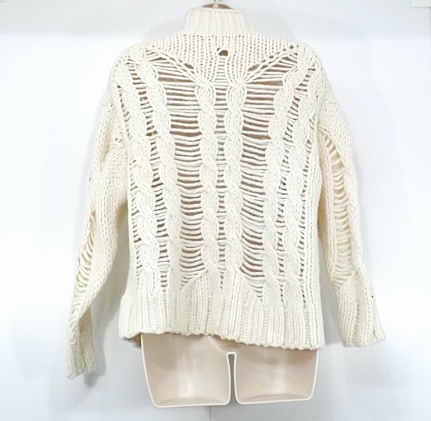 ZARA Cream Soft Chunky Knit Boho Retro Style Women's High Neck Jumper UK 8 10 S