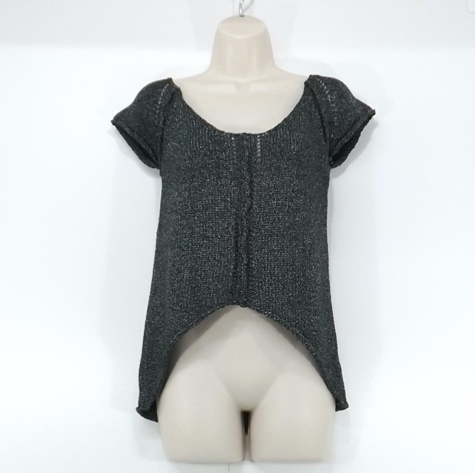 ZARA Black Silver Soft Thin Knit Oversized Boho Women's Scoop Neck Jumper Top UK 10 12 M