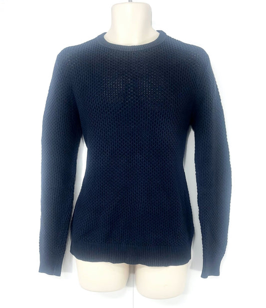 REISS Navy Thin Chunky Knit Pure COTTON Mens AVIATOR Crew Neck Jumper size S