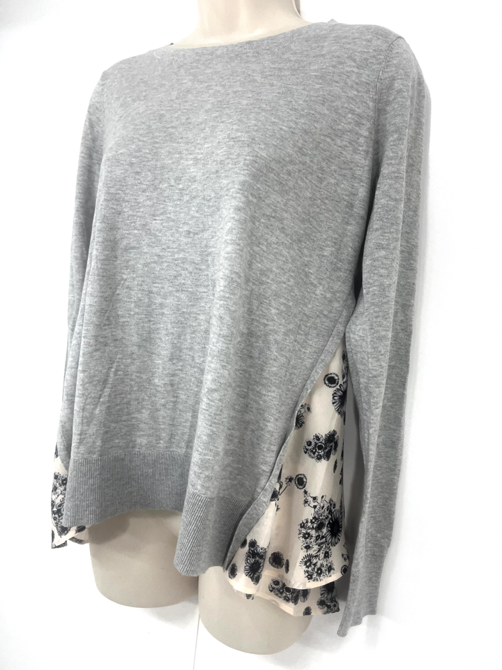 CLUB MONACO Grey Marl SILK Blend Relaxed Fit Women's Boho Jumper Top UK 8 10 S