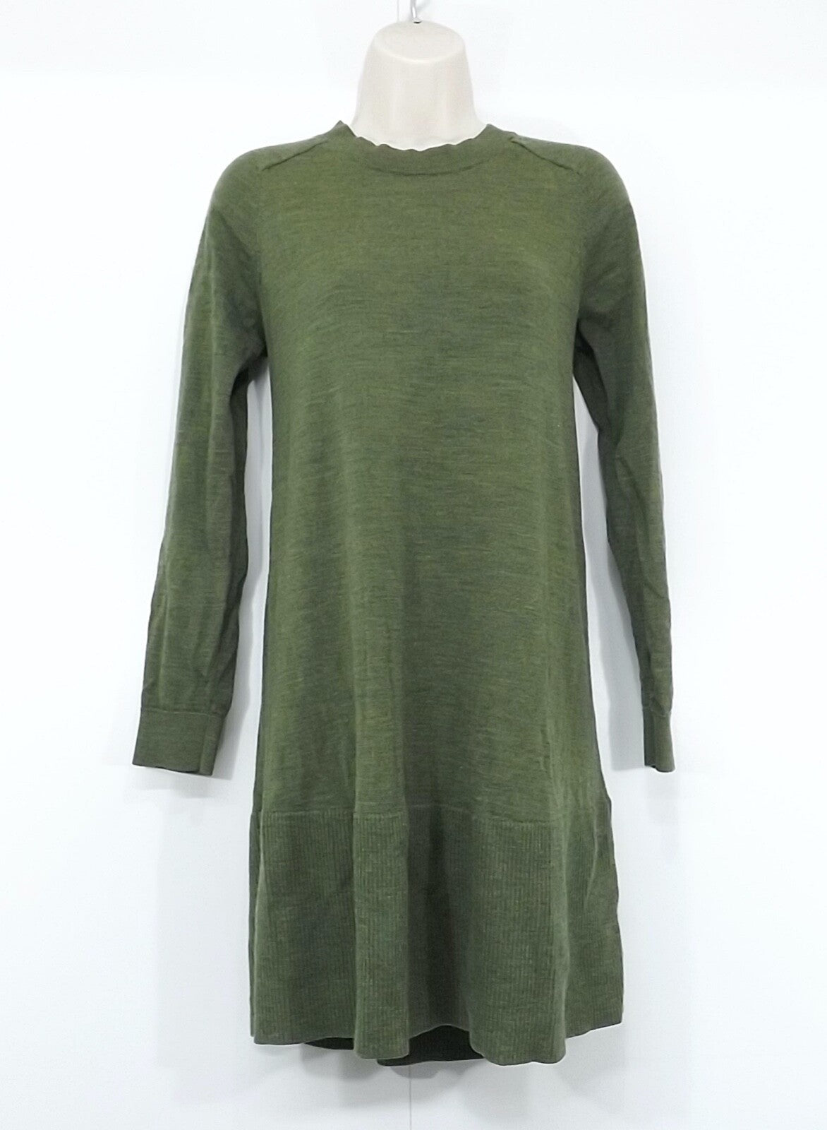 COS Green Mix Pure WOOL Relaxed Fit Women's A-Line Tunic Jumper Dress UK 8 10 S