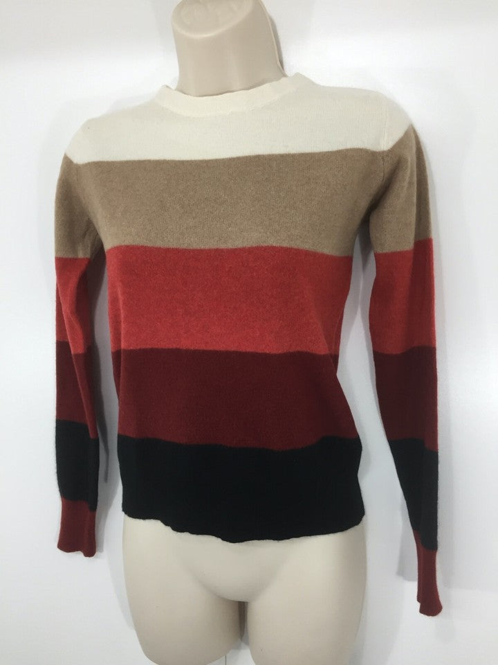 IRIS & INK Cream Beige Red Thin Knit Pure CASHMERE Women's Jumper UK 6 8 XS
