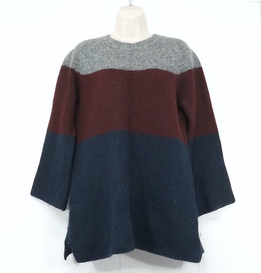 FRENCH CONNECTION Navy Maroon Grey WOOL MOHAIR Blend Women's Jumper UK 8 10 S