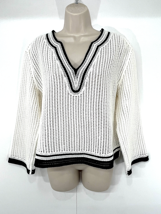 OYSHO White Cream Crochet Knit Boho Retro Hippie Women's Oversized Jumper UK 8 10 S