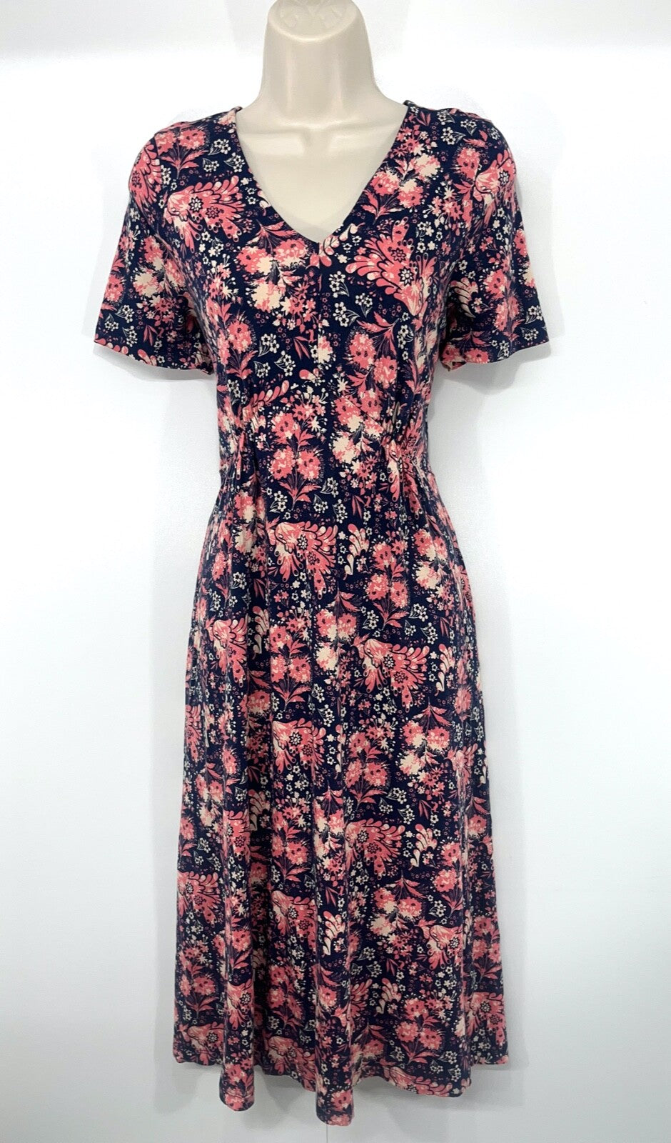 WHITE STUFF Navy Pink Floral Soft Jersey COTTON Blend Women's Fit & Flare Dress UK 10