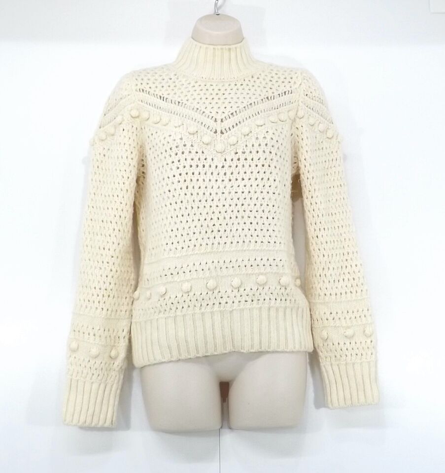 MANGO Cream Soft Chunky Knit Vintage Retro Style Women's High Neck Jumper UK 8 10 S