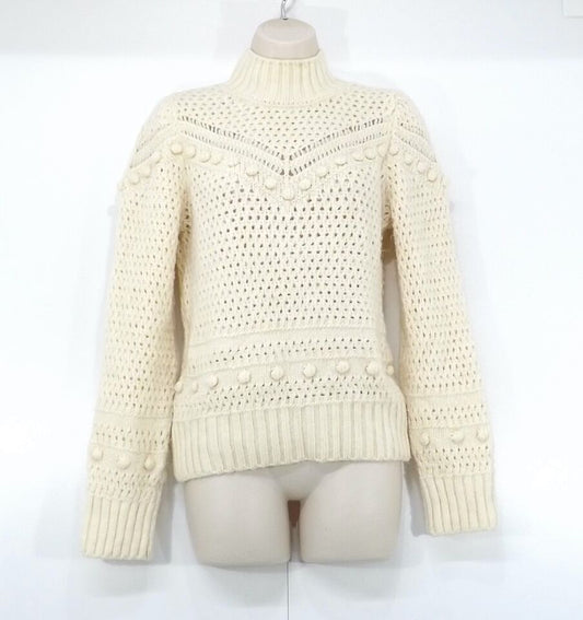 MANGO Cream Soft Chunky Knit Vintage Retro Style Women's High Neck Jumper UK 8 10 S