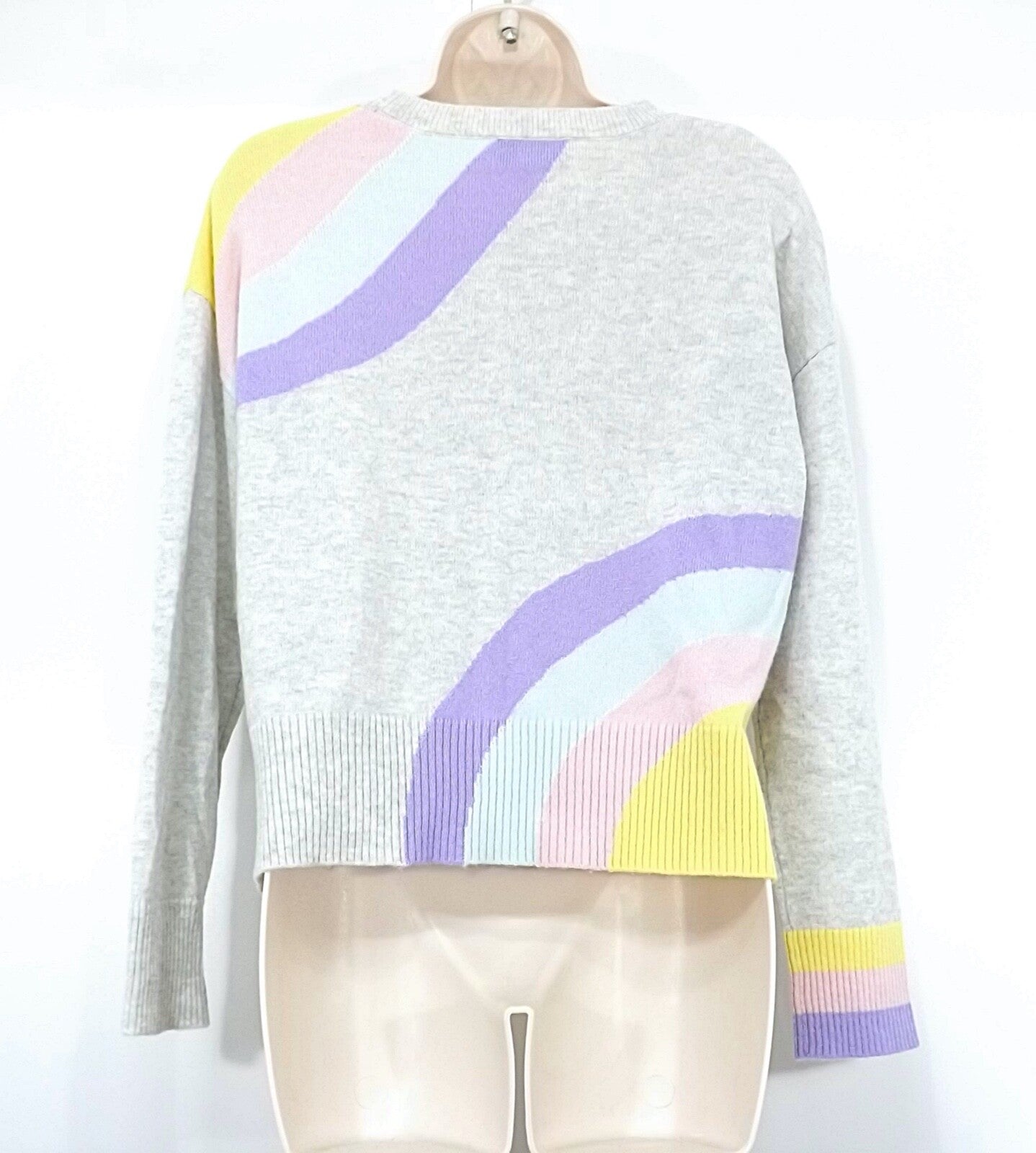 &ISLA Grey Multicoloured Pure CASHMERE Thin Knit Women's Oversized Crew Neck Jumper UK 6 8 XS