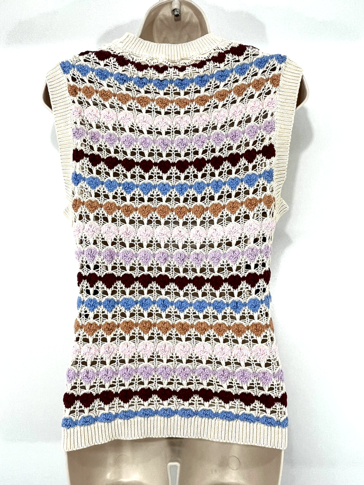 b.young Multicoloured Pure COTTON Retro Preppy Women's Slipover Tank Top UK 8 10 S