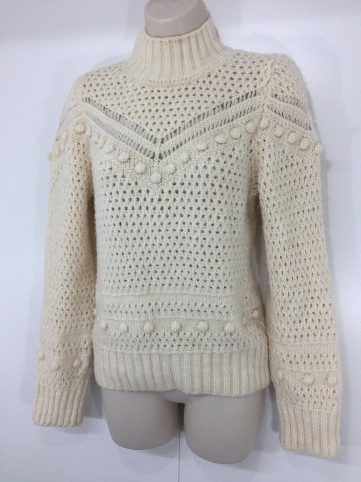 MANGO Cream Soft Chunky Knit Vintage Retro Style Women's High Neck Jumper UK 8 10 S