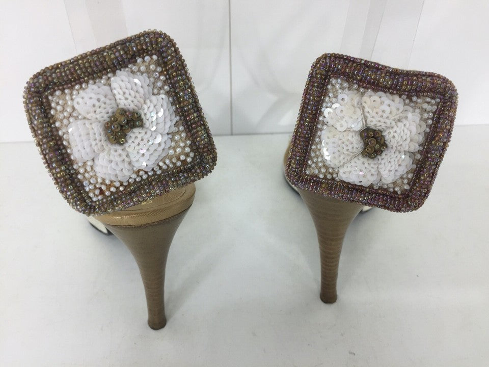 STEPHANE KELIAN Vintage Beige Gold LEATHER Women's Slingback Stiletto Sandals UK 3.5